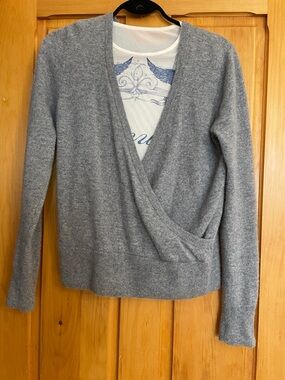 M  Equipment   100% Cashmere Luxurious  Gray Wrap-Front  Sweater
